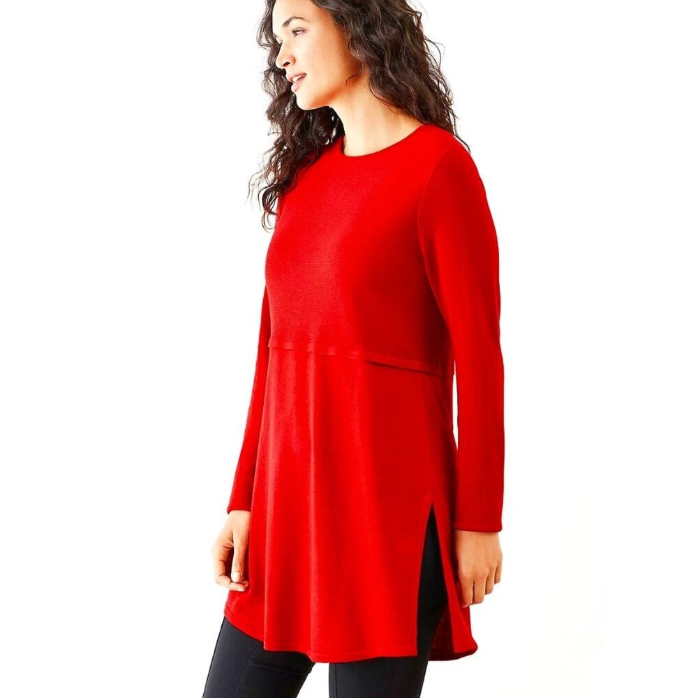 J. Jill Grace Wool Blend Red‎ Sweater Tunic Top Size XL Transition Career Office